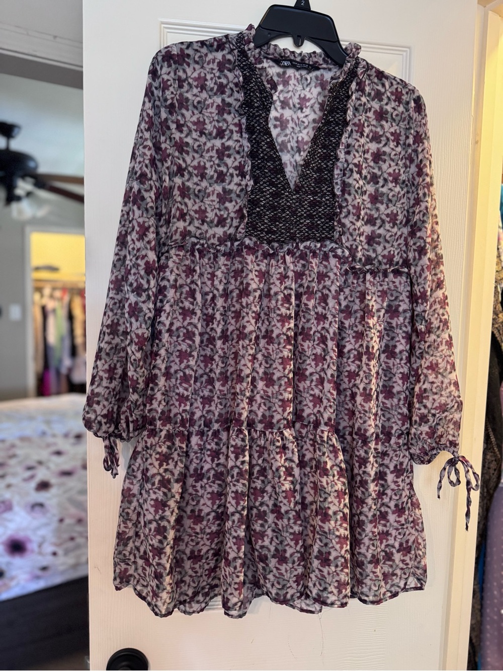 Zara Girls Plum and Ivory Floral Tiered Dress